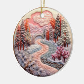 3D bestickte Ausblick Winterwaldlandschaft Keramik Ornament (Links)
