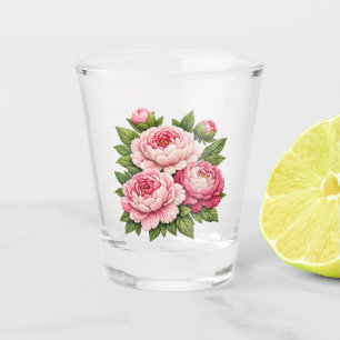 3D-Bestickte-Pfingstrosen-Illustration Schnapsglas