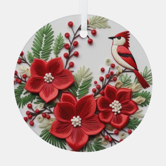 3D bestickter Kardinal Weihnachtsschmuck (Rückseite)