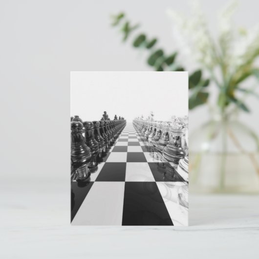 3D Black and White Chess Board Postkarte (Stehend Vorderseite)