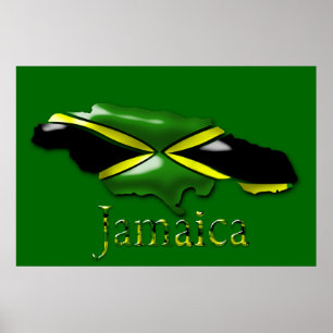 3D Black Green Yellow Gold Karte Jamaica Poster