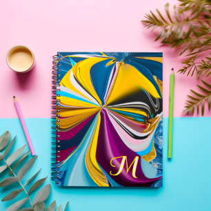 3D Blau Lila Gold Monogramm Verflüssigt Abstrakt Notizblock