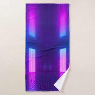 3d, blau-pink violett neon abstrakter Hintergrund, Badehandtuch