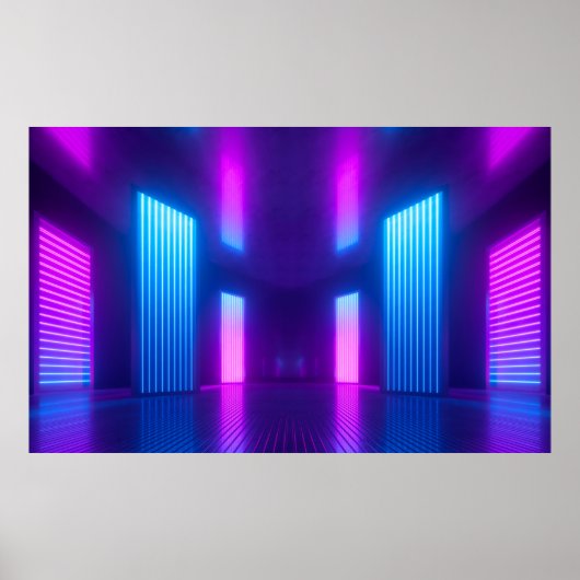 3d, blau-pink violett neon abstrakter Hintergrund, Poster (Vorne)