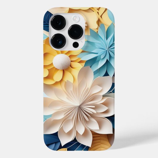 3D Blauer und Gelber Blumenfantasie Case-Mate iPhone Hülle (Rückseite)