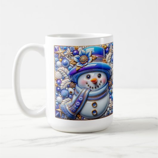 3D blauer Weihnachtsmann aus Schnee Kaffeetasse (Links)