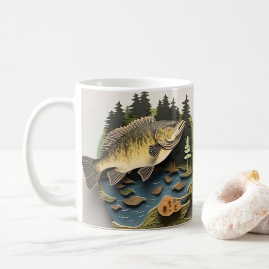 3D Blickdruck Fischerei Fischer Kaffeetasse (Mit Donut)