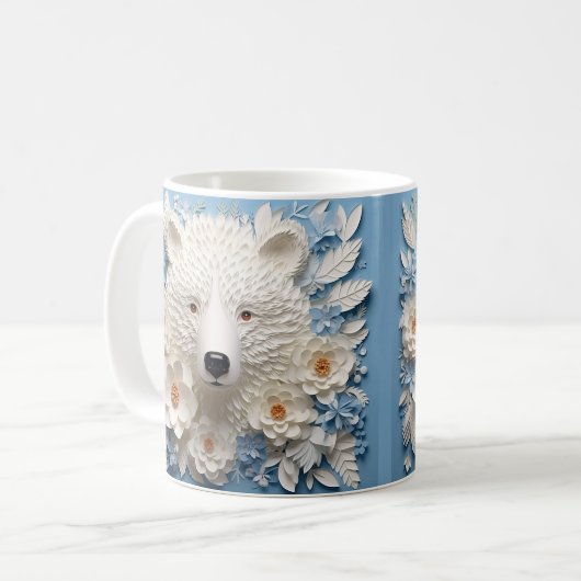 3D-Blickdruckter Weißer Polar-Bär Kaffeetasse (Vorderseite Links)