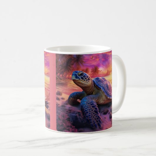 3D Blickfang Meeresschildkrötenstrand Kaffeetasse (VorderseiteRechts)