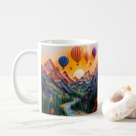 3D-Blickwinkel-Heißluftballons für Gebirge Kaffeetasse (Mit Donut)
