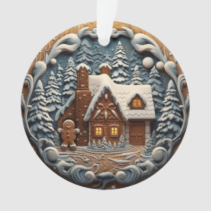 3d Blue Christmas Gingerbrot House Ornament