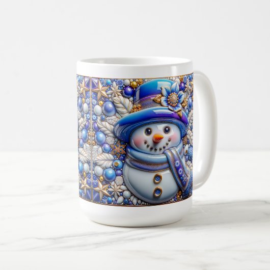 3D Blue Christmas Snowman Kaffeetasse (VorderseiteRechts)