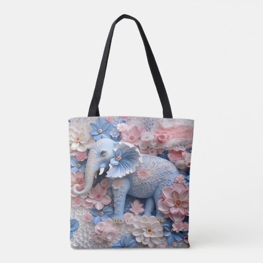 3D Blue Elephant Tasche Canvas Beutel mit Blume (Rückseite)