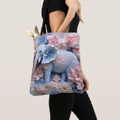 3D Blue Elephant Tasche Canvas Beutel mit Blume (Von Nahem)