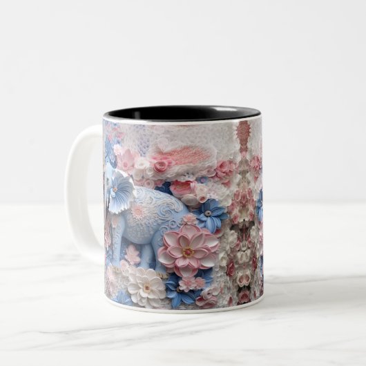 3D Blue Elephant Tasse mit Blume (Vorderseite Links)