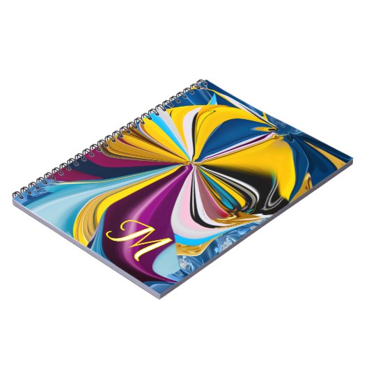 3D Blue Lila Gold Monogram Liquidiert Abstrakt Notizblock (Linke Seite)