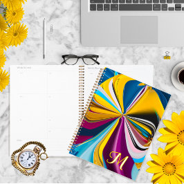 3D Blue Lila Gold Monogram Liquidiert Abstrakt Planer