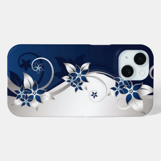 3D-Blume blau und weiß Case-Mate iPhone Hülle (Rückseite (Horizontal))