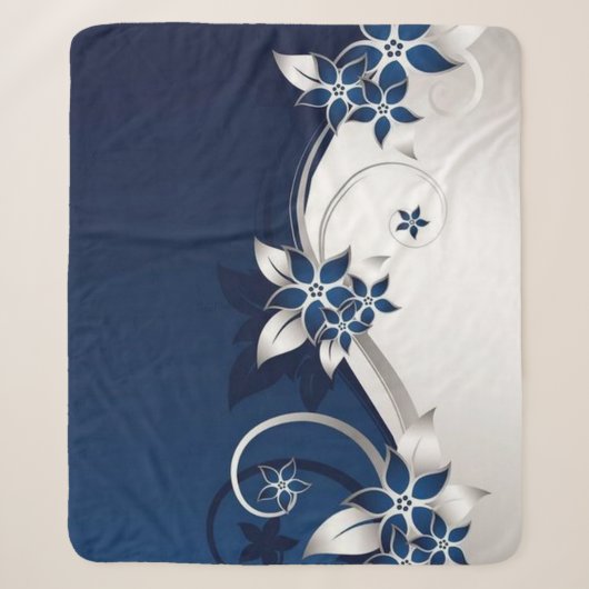 3D-Blume blau und weiß Sherpadecke (Vorderseite)