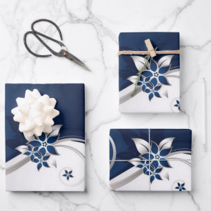 3D-Blume blau und weiß Tischlampe Getränkekitte Geschenkpapier Set