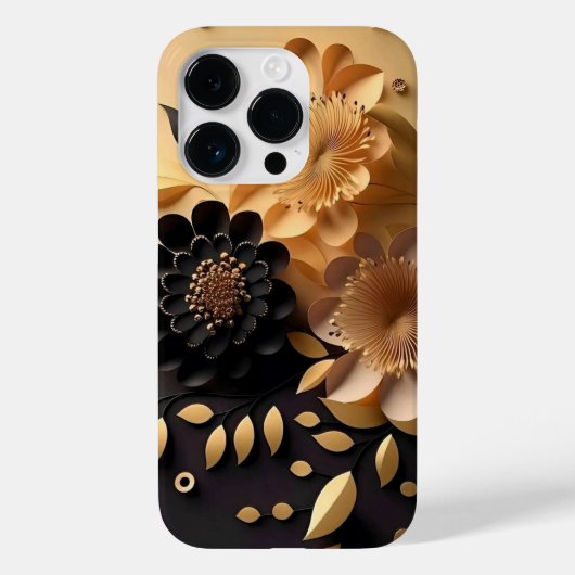 3D-Blume für Schwarz und Gold Case-Mate iPhone Hülle (Rückseite)