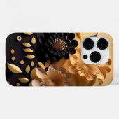 3D-Blume für Schwarz und Gold Case-Mate iPhone Hülle (Rückseite (Horizontal))
