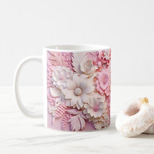 3D-Blume in rosa gedruckt Kaffeetasse (Mit Donut)