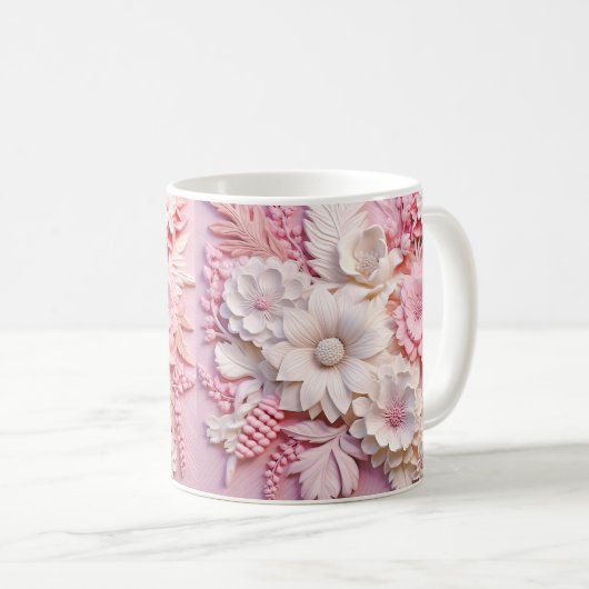 3D-Blume in rosa gedruckt Kaffeetasse (VorderseiteRechts)