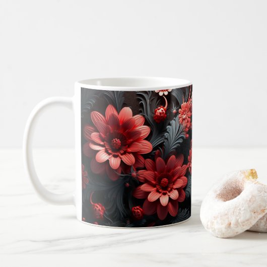 3D-Blume mit farbenfroher 3D-Darstellung Kaffeetasse (Mit Donut)