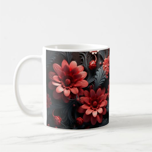 3D-Blume mit farbenfroher 3D-Darstellung Kaffeetasse (Links)