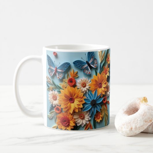 3D-Blume und Schmetterling Kaffeetasse (Mit Donut)