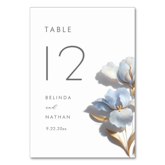 3D-Blumenblaue-Lilie-Hochzeit Tischnummer (Rückseite)