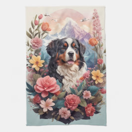 3D Blumenfantasy Bernese Mountain Dog Birds View Geschirrtuch
