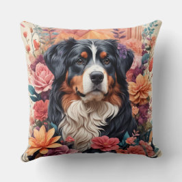 3D Blumenfantasy Bernese Mountain Dog Birds View Kissen