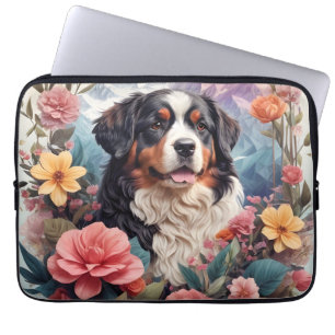 3D Blumenfantasy Bernese Mountain Dog Birds View Laptopschutzhülle
