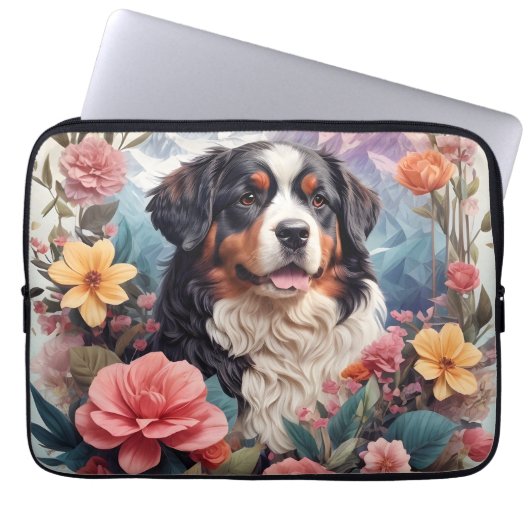 3D Blumenfantasy Bernese Mountain Dog Birds View Laptopschutzhülle (Vorderseite)