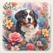 3D Blumenfantasy Bernese Mountain Dog Birds View Rechteckiger Pappuntersetzer (Vorderseite)