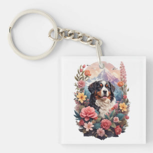 3D Blumenfantasy Bernese Mountain Dog Birds View Schlüsselanhänger