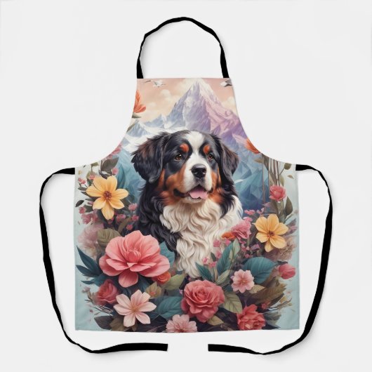 3D Blumenfantasy Bernese Mountain Dog Birds View Schürze (Vorderseite)