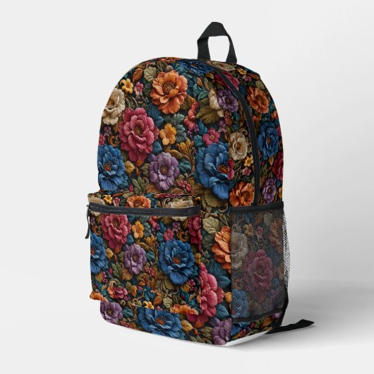 3D-Blumenmuster farbenfroh Bedruckter Rucksack (Rückseitige Ecke Rechts)