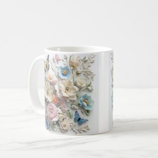 3d Blumenmuster mit lebhaften Schmetterlingen Kaffeetasse (Vorderseite Links)