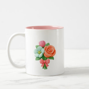 3D-Blumenstrauß-Tasse mit Schleife Zweifarbige Tasse