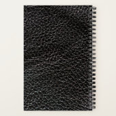 3D-Blütenprägung aus schwarzem Leder in Monogramm Notizblock (Rückseite)