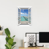 3D-Boardwalk Ocean View Fake Window Poster (Heimbüro)