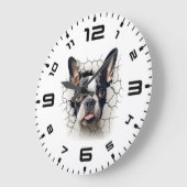 3D Boston Terrier Cracked Hole Große Wanduhr (Winkel)