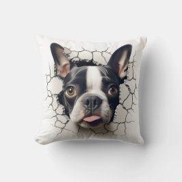 3D Boston Terrier Cracked Hole Kissen