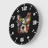 3D Boston Terrier Floral Große Wanduhr (Winkel)