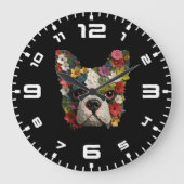 3D Boston Terrier Floral Große Wanduhr (Vorderseite)