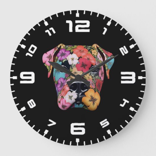 3D Boxer Floral Große Wanduhr (Vorderseite)