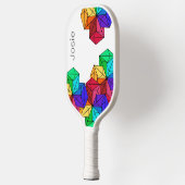 3D Bright Rainbow Random Cubes auf weißem Namen Pickleball Schläger (Links)